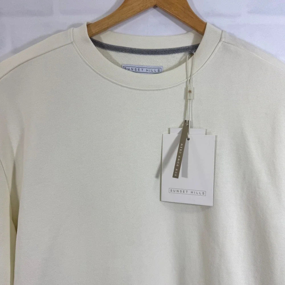 New Sunset Hills Men's Crew Neck Cream Sweatshirt Long Sleeve Casual‎ Top Size L
